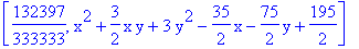 [132397/333333, x^2+3/2*x*y+3*y^2-35/2*x-75/2*y+195/2]